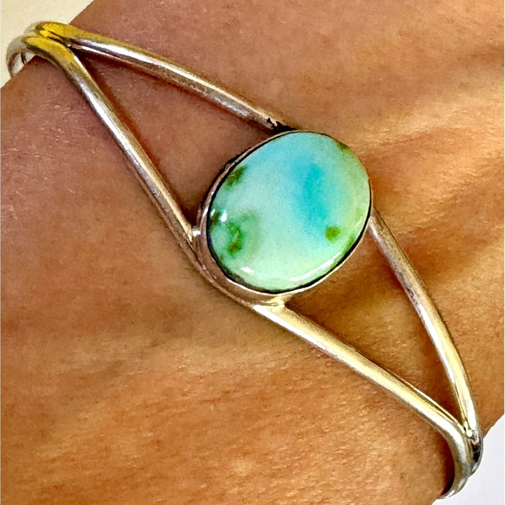 Navajo Cuff Bracelet Sonoran Turquoise 6.5in Leta Parker 6g Native American Oval
